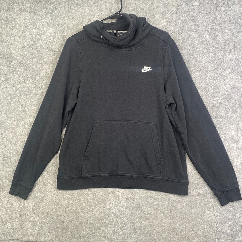 Nike Sweatshirt Hoodie Womens Large Funnel Neck Long Sleeve Logo Black 853928
